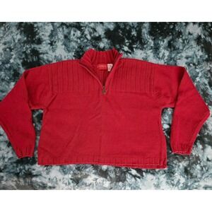 Vtg Liz Claiborne Red Quarter-zip Sweater Women's Size L  EUC